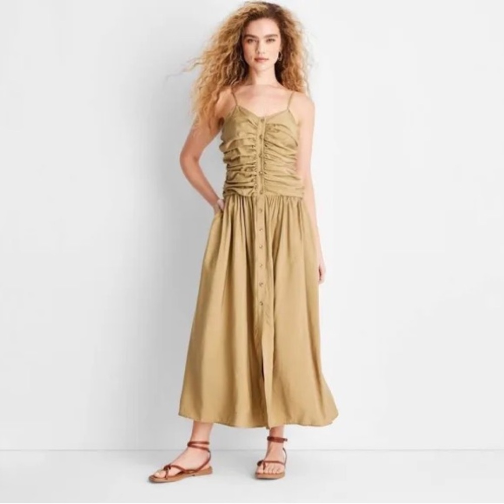 NWT Elegant Tan Maxi Dress large